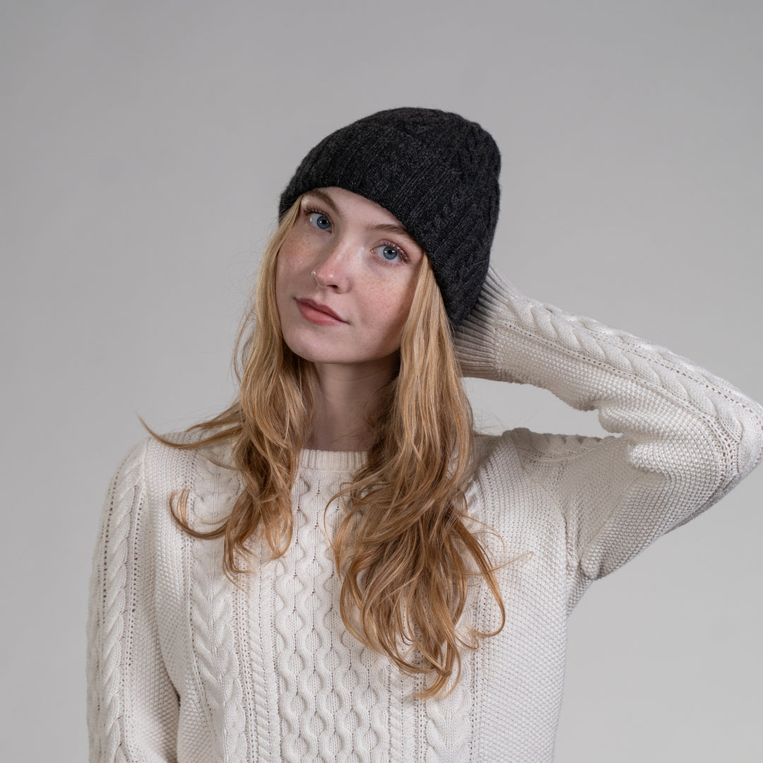 Women's 100% Cashmere Cable-Knit Hat