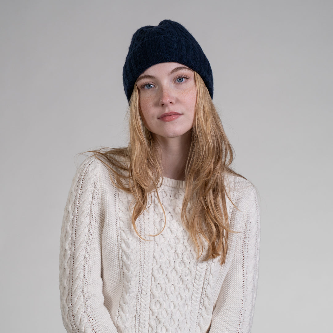Women's 100% Cashmere Cable-Knit Hat