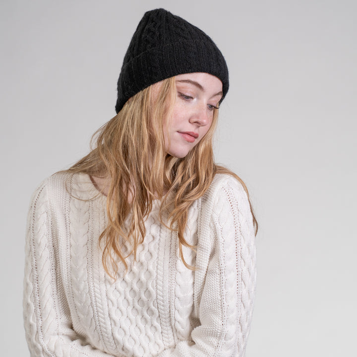 Women's 100% Cashmere Cable-Knit Hat
