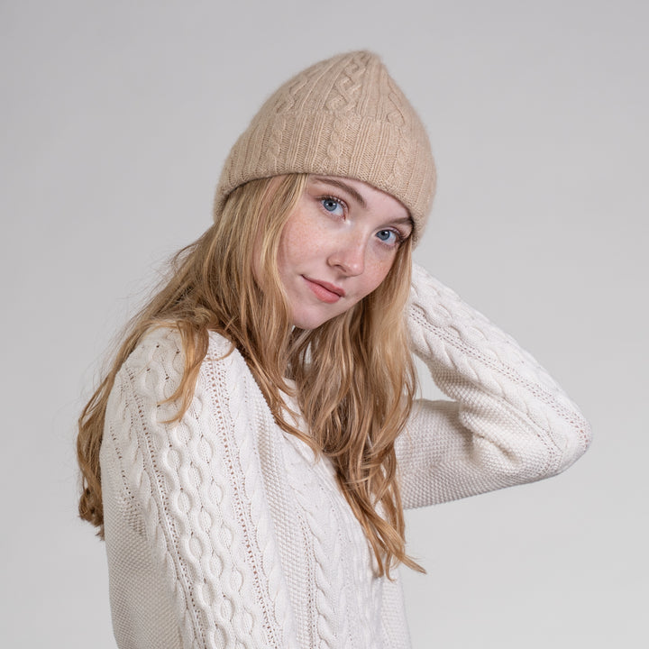 Women's 100% Cashmere Cable-Knit Hat