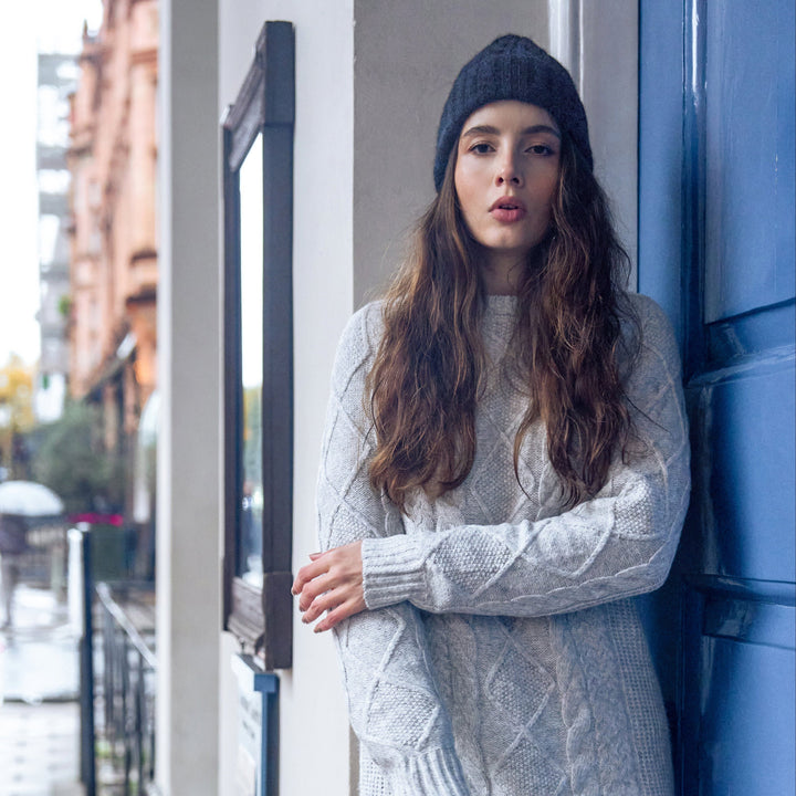 Women's 100% Cashmere Cable-Knit Hat