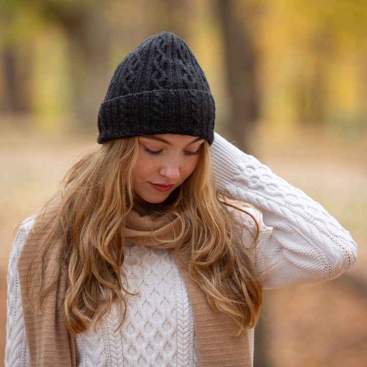 Bonnet Torsadé 100 % Cachemire pour Femme