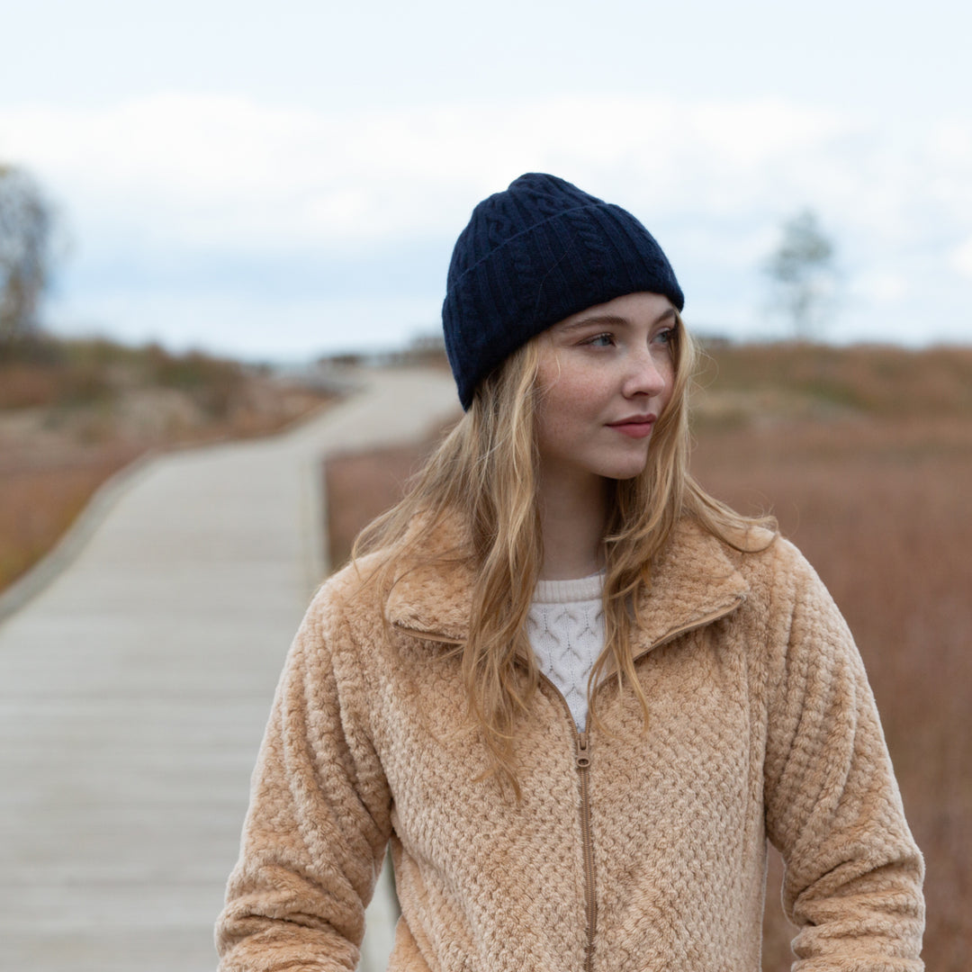 Women's 100% Cashmere Cable-Knit Hat