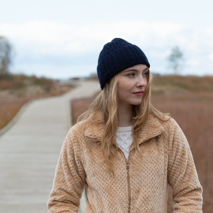 Women's 100% Cashmere Cable-Knit Hat