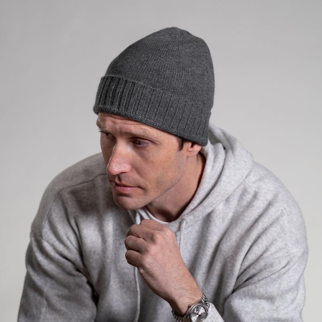 Men's 100% Cashmere Classic Cuffed Beanie