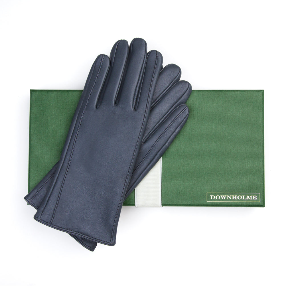 Women's Touchscreen Leather Cashmere Lined Gloves - Dark Blue, DH-TLCW-NVYXL, DH-TLCW-NVYL, DH-TLCW-NVYM, DH-TLCW-NVYS, DH-TLCW-NVYXS