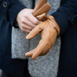 Men's Touchscreen Leather Cashmere Lined Gloves - Tan, DH-TLCM-TANXXL, DH-TLCM-TANXL, DH-TLCM-TANL, DH-TLCM-TANM, DH-TLCM-TANS, DH-TLCM-TANXS
